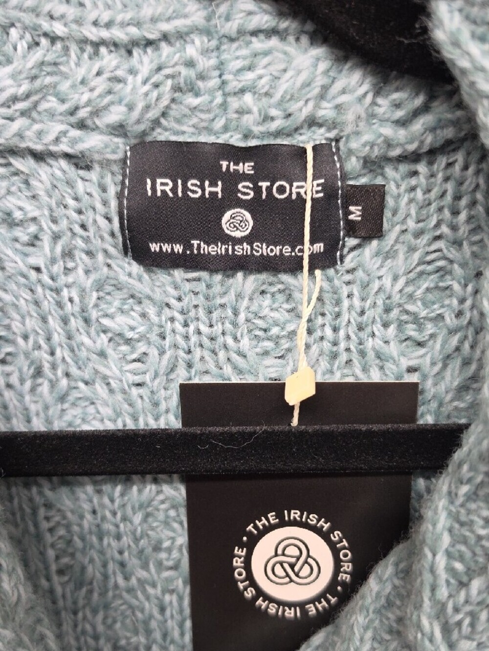 The Irish Store Merino Wool Cable Knit Zip Cardigan - Light Blue sz Med - Picture 2 of 9